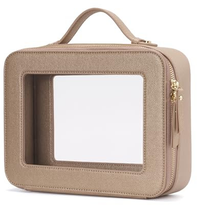 Popvibe Transparente Make-up-Tasche, Reise-Kosmetiktasche, transparenter Kulturbeutel mit Reißverschluss, tragbarer Make-up-Organizer, Reisen, kompakte Autotasche für wichtige Dinge, Gold, groß