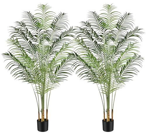 Keeplush 200cm Tall Artificial Areca Palm Tree with 18 Trunks and Real Bark Design, 2pcs
