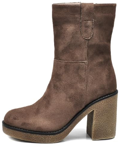 IF Fahion Scarpe Tronchetti Stivali Stivaletti Da Donna Con Zip Zeppa Platform Plateau Camoscio Sintetico CH2335 Khaki N.39