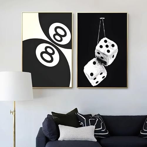 JIANGSHANDAIYOUCAIREN Schwarz und Weiß No.8 Ball Art Poster Billard Club Theme Wall Art Leinwandbild Malerei Print Wohnzimmer Korridor Home Decor Kein Rahmen-A_30x40cmX2