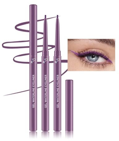 Lila Eyeliner Wasserfest-2Pcs Soft und Smooth Glide Gel Eyeliner, Mette Creme Gel Textur, Langanhaltend Wischfest Kajalstift, Hochpigmentierter Seidiger Eyeliner Stift Makeup, Geschenke für Frauen-05