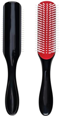 Curly Hair Brush D3 (Schwarz & Rot), 7-reihige Stylingbürste zum Entwirren, Trennen, Formen und Definieren von Locken – für Sie und Ihn