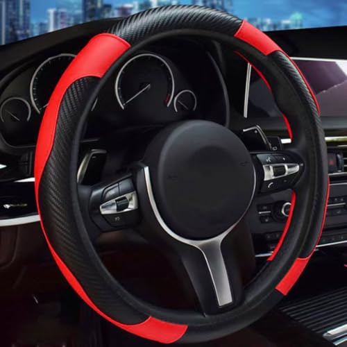 YYTONGMN Lenkradbezug für Renault Twingo II 2007-2011 2012 2013 2014, Lenkradschutz Mode Anti-Rutsch-Leder Atmungsaktives SchutzhüLle Innenraum Auto Zubehör,Black-red