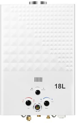 Scaldabagno a Gas 18L, All'aperto Portatile Scaldabagno Istantaneo a Propano Con Display Digitale Multi-Protezione Parete senza Serbatoio Scaldacqua Istantaneo Automatico