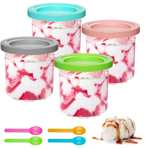 Luazvilkpsar 4 Stück Creami Behälter für die Ninja Creami Eismaschine, Ice Cream Behälter Kompatibel mit NC301 NC300 NC299AMZ, 16oz Eisbehälter, Tubs Zubehör, BPA-frei, Spülmaschinenfest