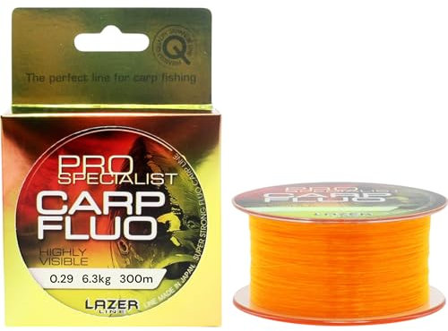 LAZER LINE CARP Fluo Monofil Angelschnur 300m Dia 0,29mm Test 6,3kg - Fluoreszierendes Orange Schnur - Method Feeder Karpfenangeln - Grundangeln - Monofilament Angelsehne - Karpfen Nylonfaden Vorfach