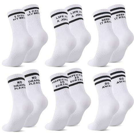 Utensilsto 6 Paar Tennissocken Damen Herren Sportsocken Weiße Baumwollesocken Spruch Hip Hop lustige Socken Geschenke Lässige Socken für Männer und Frauen 38-42(Schwarz)