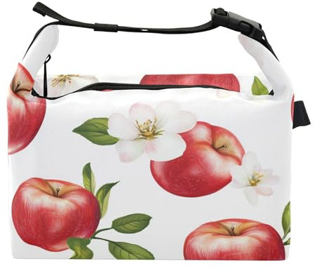 Borsa per il pranzo con mele fresche e frutta bianca, isolata, ecologica, borsa per il pranzo da viaggio all'aperto, Mele Fresche Frutta Bianca, one size