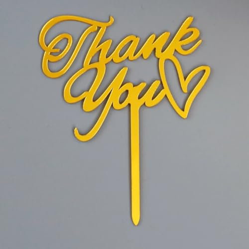 Craft Cart Thank You Acrylic Cake Topper with Heart Gold Letters for Thanks Giving Farewell Party Decoration Idea