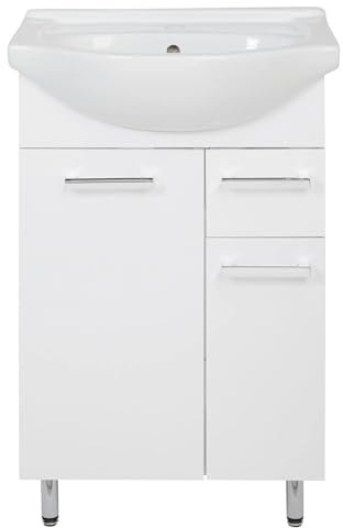 VBChome Juego de baño de 56 x 86 x 42 cm con lavabo de cerámica, armario bajo con dos puertas y cajón, estilo tradicional