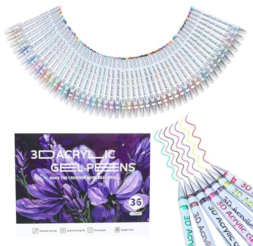 Stylo en 3D - Stylo 3D Acrylique 1,0, 1,0 mm - Stylos gel acrylique pour le dessin - Encre à séchage rapide, écriture lisse, 36 couleurs pour la fabrication de cartes, le dessin de l'album