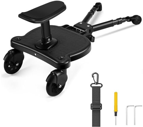 Universal Buggy Board mit Sitz, Kiddy Board mit Kinderwagen-Organisationstasche, Kinderwagen Stehbrett kompatibel mit über 99% der Kinderwagen, für Kinder