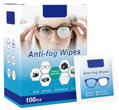 100 Stück Anti Fog Tuch Brille, Brillen Reinigung Stücher, Brillenantibeschlagtücher, Brillenputztuch Antibeschlag Einzeln verpackt, geeignet zum Reinigen von Brillen, Handydisplays (Blue, One Size)