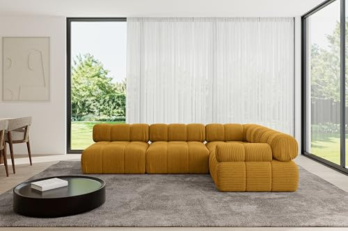 ALTDECOR Modulares Sofa Ecksofa in L-Form Corner modular Sofa Eckcouch Couch Wohnlandschaft Cauchsofa Polstersofa Mende-L2-285x190x70 cm Senfgelb