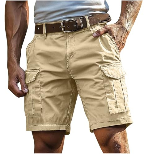 Cargoshorts Herren Kurze Hosen mit Reißverschluss und Knopf Mehrere Taschen Männer Einfarbig Sommer Shorts Klassische geschnittene Sportshorts Outdoorhose
