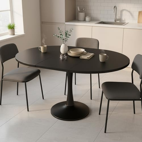 Lumivortex Esstisch Rund Ausziehbar, Küchentisch 100/140x100x75cm, Esstisch Rund Schwarz für 2-6 Personen, Esszimmertisch Ausziehbar für Multifunktionale Räume (A Runden, Schwarz)
