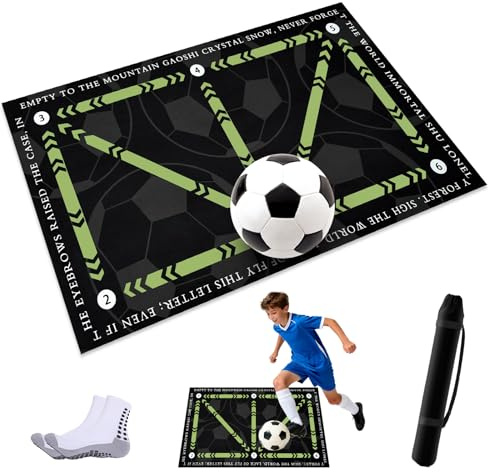 Fußball-/Soccer-Trainingsmatte 90x60cm mit Grip-Socken | Rutschfest, Stoßdämpfung für Ballkontrolle und Fußarbeit, Stressabbau - Ideal für alle Altersgruppen, Grün