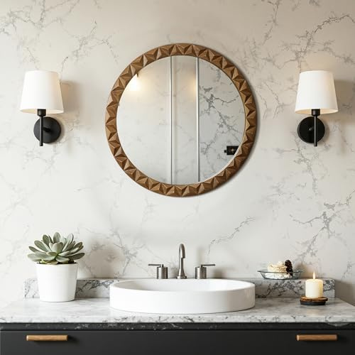 Hometopia Runder Spiegel 52 cm mit Kiefernholz Rahmen Rund Holzspiegel | Dekorative Wandspiegel Vintage mit HD Spiegelglas, Badspiegel Hängespiegel für Flur Badezimmer Schlafzimmer Wohnzimmer