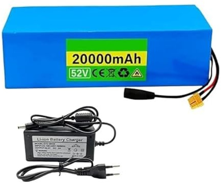 Leilaohu Batterie Lithium-ION 52 V 20 Ah pour Vélo Électrique, Fournie avec Un Chargeur 58,8 V 2 A, Batterie 14S5P pour Vélo Électrique/Trottinette, Connecteur XT60 52V 20Ah,XT60