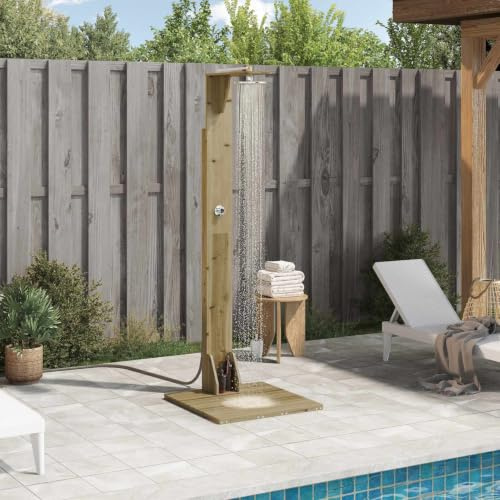 KKHOMEI Gartendusche mit Bodenplatte Holz Aussendusche Garten Outdoor Dusche Garten Pool Pooldusche 214,5 cm Regendusche Campingdusche