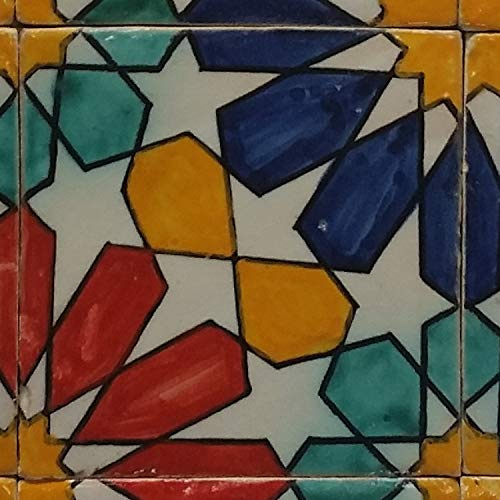 Handbemalte Fliesen 4er-Set – Maurisches Sternmuster, 10 x 10 cm, glasiert, Ton, Wandfliesen für Küche, Bad & Gäste-WC