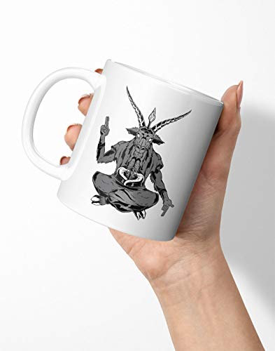BLAK TEE Devil Goat in The Pentagon Illustration Porcelain Coffee and Tea Mug 330 ML