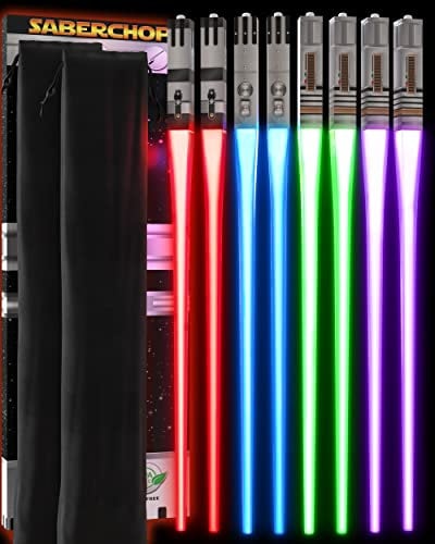 LIGHTSABER,Juego de palillos de luz LED brillante con luz brillante para sable de Star Wars, palillos reutilizables para sushi, sables de luz genial, morado, 4 pares de caja JEDI