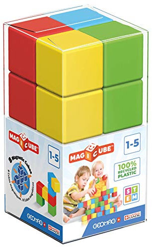 Geomag Magicube - 8 Würfel - Magnetisches Konstruktionsspielzeug für Kinder - Green Line - Lernspiel aus 100% Recyclingkunststoff