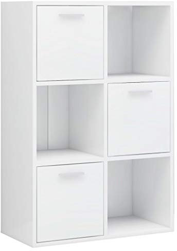 vidaXL Lagerschrank Bücherregal Raumteiler Raumtrenner Standregal Büroregal Schrank Kinderregal Bücherschrank Regal Hochglanz-Weiß 60x29,5x90cm Holzwerkstoff