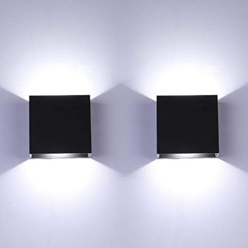 Lightess 2 Stücke LED Wandleuchten innen, Schwarz Alumm Wandleuchte innen, Up Down 6W Modern Wandlicht, LED Wandlampe für Wohnzimmer, Schlafzimmer, Flur, Balkon, Treppenhaus - Kaltweiß 5000K