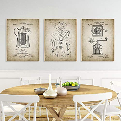 XIANGPEIFBH Kaffee Machen Vintage Poster Leinwand Malerei Wandkunst Druck Bilder Küche Cafe Wohnzimmer Interior Home Decoration 20x30cmx3pcs Ungerahmt