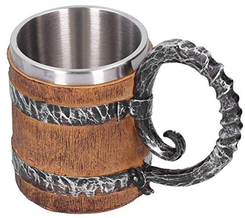 Verre À Bière En Bois Viking, Verre À Bière En Forme De Tonneau À Double Paroi Imitation Chêne Style Vintage Bière En Acier Inoxydable Stein Bar Restaurant Tasse À Café Fantaisie Unique
