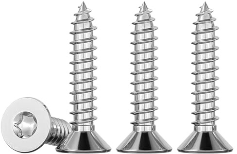 Drenky 100pcs M5 x 20 Vis à bois à tête fraisée Torx entièrement filetée pour aggloméré A2 Vis autotaraudeuses en acier inoxydable Quincunx standard Fixation à filetage complet pour le travail du bois
