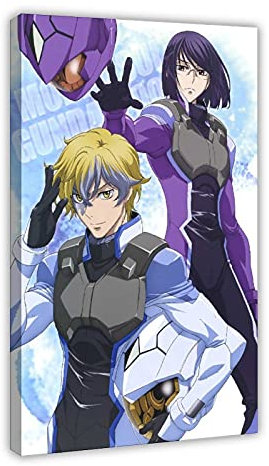 Anime-Poster Mobile Suit Gundam 00 5, Leinwand-Poster, Wandkunst, Deko, Bild, Gemälde für Wohnzimmer, Schlafzimmer, Dekoration, 60 x 90 cm, Rahmen: