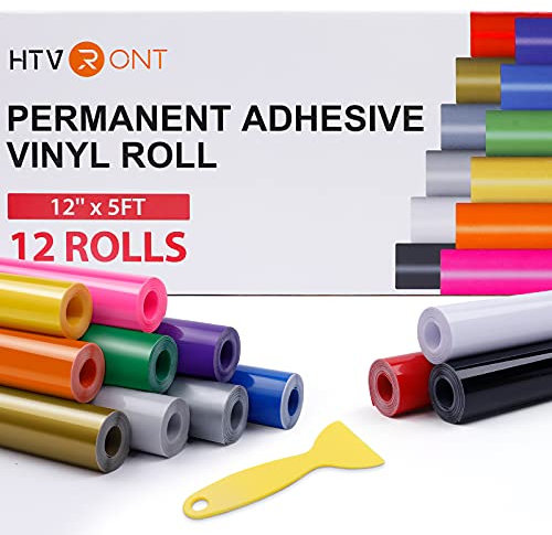 HTVRONT Permanente Vinyl-Rollen Set (12 Stück) – 30,5 cm x 152,4 cm Vinyl für Cricut, Silhouette, Cameo-Ausstechformen, Schilder, Scrapbooking, Handwerk, Stanzformen