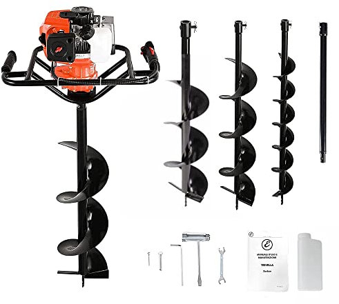Trivella Con Motore A Scoppio 2 Tempi 52cc, A Benzina Con 3 Punte Di Ricambio Da 100, 150 e 200 Mm + Estensione 50 Cm Trivellatrice Giardino Perforazione Piantumazione Alberi