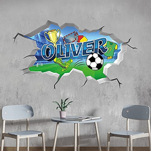 vr68tjapalo® 3D Wandtattoo Kinderzimmer junge Namen Wandtattoo Jungen fussball Cooles Wandbild Kinderzimmer jungen mit Namen, Größe: B100xH58cm, Farbe: fussball