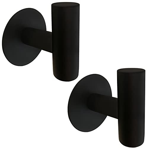 Mairhie Adhesive Towel Hooks 2 Pack Black Heavy Duty Stainless Steel Wall Mounted Coat Hook for Towels, Robe, Hat, Sponges, Keys - Kitchen Bedroom Bathroom Door (Black)
