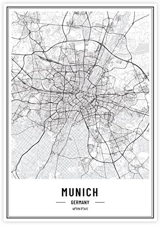 Petra Pan Städteposter München in schwarz-weiß · Wandbild mit Stadtplan · DIN A2 (42x59,4cm) · als Deko oder Geschenkidee · Var. B
