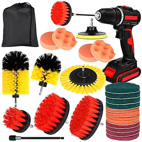 Bürstenaufsatz Bohrmaschine Set 25 Stück Bohrbürsten Befestigung Reinigungsbürste Power Scrubber Reinigung Kit Felgenbürste Set für Felgen Fliesen Küche Böden Badewanne