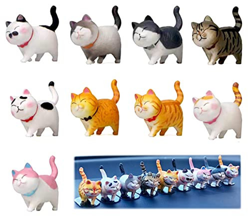 XiXiRan Katzen Figuren, Miniatur Katzenfiguren Set, 9 Stücke Realistische Katzenfiguren Set, Katze Figuren Spielzeug, Katzen Ornamente Auto, Katzenfiguren Lächelnde Katze, für Katzenliebhaber
