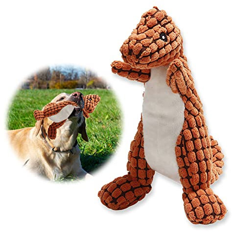 AYEUPZ Hund Spielzeug,Quietschen Dinosaurier Plüschspielzeug,interaktives Kauen Zahnpflege Spielzeug mit Sound(Braun)