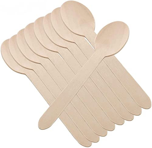 ECONX 100pc Biodegradable Wooden Spoon Cutlery Disposable eco Cutlery Party Set | Natural Birchwood Spoon for Parties, Events, BBQ, Weddings, Picnics | Mini Ice Cream Tea Dessert Spoon Party Tableware