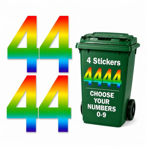 3 x Multicolour Bin Numbers for Wheelie Bins, 0-9, Dustbin Stickers, Easy Application 17.5cm Stick On Number Stickers - Weatherproof Self Adhesive Vinyl (4)