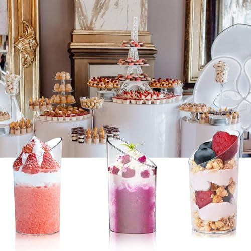 Xingsky Pack of 24 Dessert Cups with Spoons, 70ml Dessertschalen Plastik, Dessertbecher, Reusable Plastic Dessert Cups, DIY Plastic Dessert Cups, Cups for Mousse Pudding Ice Cream Food Dessert Party