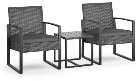 ok-living Gartenmöbel-Set, Balkonmöbel Set, Anthrazit, 3 Teile, mit Tisch