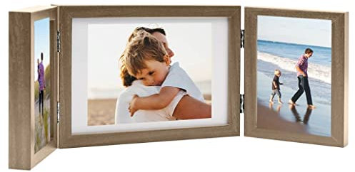 vidaXL Dreifach Bilderrahmen Collage Klappbares Design Fotorahmen Posterrahmen Objektrahmen Bilder Foto Poster Rahmen Hellbraun 28x18cm+2X(13x18cm)