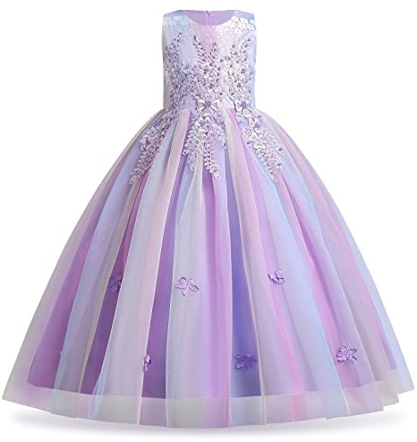 IMEKIS Vestido de princesa para niña, con encaje, tul, tutú, lentejuelas, lazo, para fiesta, dama de honor, boda, cumpleaños, largo, desfile, vestido de baile.., 13-14 años