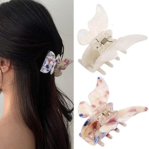 Schmetterling Haarklammer für dickes Haar, 2 Stück Schmetterling Haarspangen für Frauen, Schmetterling, süße Haarkralle, Kieferspangen, Acetat Butterfly Haarschmuck für Mädchen