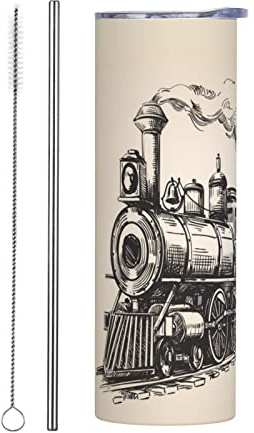 Steam Train Locomotive Vintage Tumbler Cup 20 oz, Stainless Steel Mug Vaccum Insulated Skinny Tumblers with Lid and Straw Double Wall Feak Proof Coffee Travel Mug Birthday Gift for Women Men